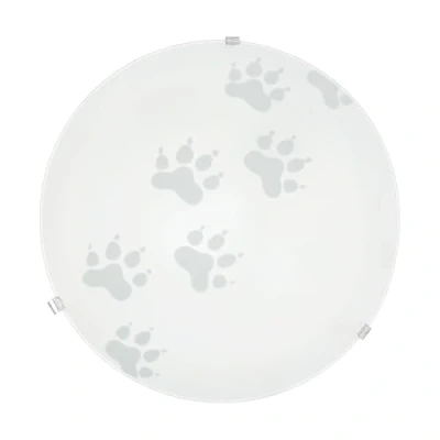 Image de Eglo Plafonnier Mars, applique murale, lampe de plafond en acier blanc, verre blanc satiné motif patte, douille E27