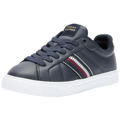 Image de Tommy Hilfiger ICON Court Stripes Baskets basses, Femme, Taille: 38, Space blue Cuir et textile