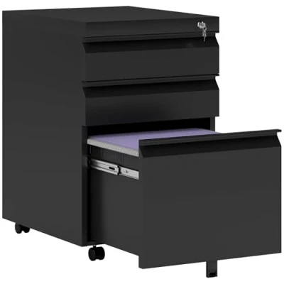 Image de HOMCOM Caisson de bureau mobile rangement sur roulettes 3 tiroirs verrouillables 39 x 48 60 cm noir