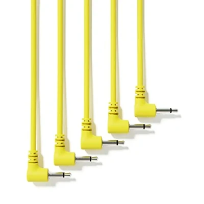 Image de ExcelValley 5 Pack Câbles Modulaires Mono Patch à Angle Droit 3,5mm 1/8&quot; Eurorack Synthétiseur [Jaune 120 cm 47&quot;]