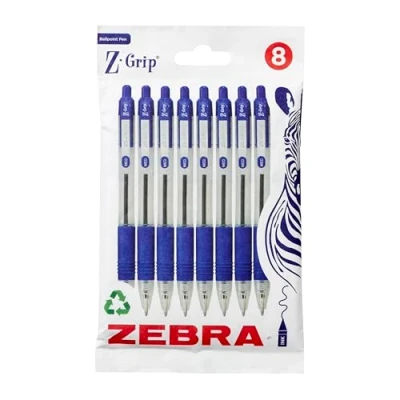 Image de Zebra Pen Z Grip lot de 8 stylos à bille rétractables encre bleue avec clip poche pour un usage quotidien,