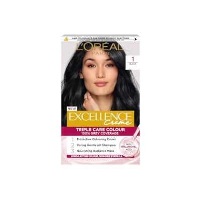 Image de Teinture permanente Crème Excellence L&#039;Oréal Paris, coloration radieuse à la maison avec couverture jusqu&#039;à 100 % des cheveux gris, pro kératine, 8 semaines de coloration, 3 sets Paris en lot 1