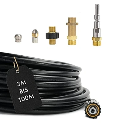 Image de tuyau de nettoyage 6 SET pour Kärcher Kränzle NILFISK ALTO WAP HD HDS 63900290 Raccordement 1/8&quot; AG : M22 x 1,5 IG &amp; baïonnette KEW Raccord VA inox et 2x buses