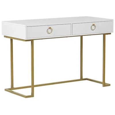 Image de Table Console Blanche et Dorée avec 2 Tiroirs Poignées Design Idéale comme Coiffeuse ou Bureau pour Chambre Salon Glamour Beliani