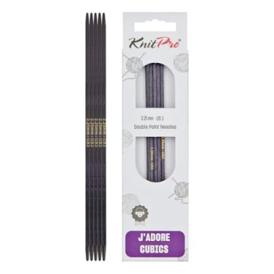 Image de KnitPro J&#039;Adore Cubics Aiguilles à Tricoter Double Pointe Ensembles de 5 Épingles en Bois pour Chaussettes Chapeaux Mitaines Tricot Rond Court 15 cm x 3,25 mm