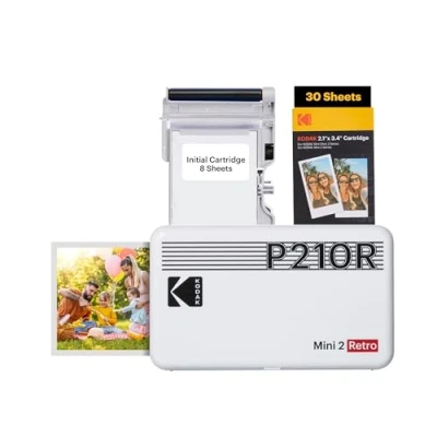 Image de KODAK Mini 2 Retro Imprimante Photo Mobile pour Smartphone (iPhone &amp; Android), 5,4 x 8,6 cm, Bluetooth, Portable + 68 Photos Blanc