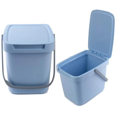Image de KADAX Poubelle avec couvercle et poignée, en plastique, pour le tri sélectif, rectangulaire à charnière (bleu, 6 l)