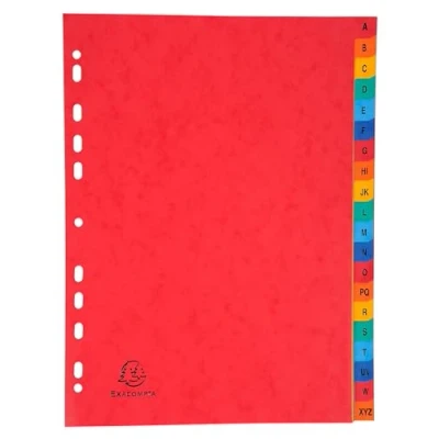 Image de Exacompta Réf. 4803Z Carton de 5 Intercalaires en véritable carte lustrée souple 225g/m2 FSC® avec 20 onglets imprimés alphabétiques A à Z Format classer A4 Couleurs assorties