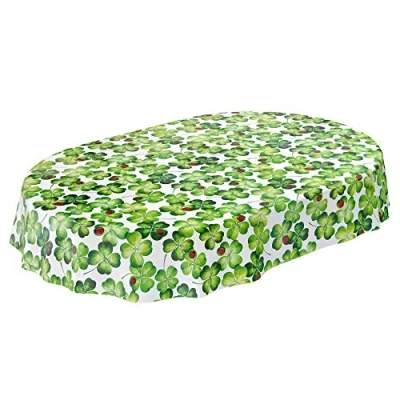 Image de Anro Nappe en toile cirée lavable , Motif coccinelle et trèfle, Ovale, 220 x 140 cm