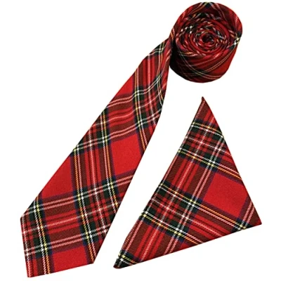 Image de Royal Stewart Cravate et mouchoir pour homme Motif tartan, Rouge, vert, jaune, blanc, noir, adulte