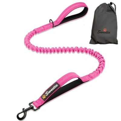 Image de Sweetie Laisse élastique pour chien Rose absorbant les chocs qui adoucit tractions et arrêts, boucle rembourrée en néoprène poignées de circulation plus confort Réfléchissante