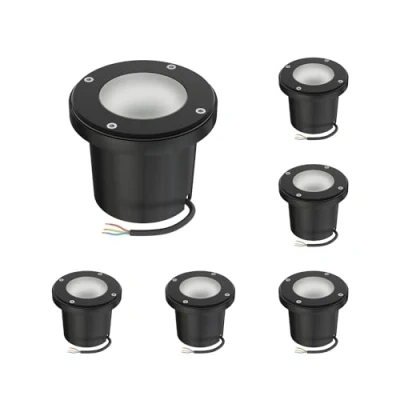 Image de ledscom.de 6 pièces luminaire encastré dans le sol BOFU pour l&#039;extérieur, IP67, orientable, noir, rond, 150mm Ø, 1x GU10 max. 15W, verre dépoli