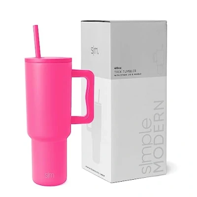 Image de Simple Modern Mug Isotherme avec Poignée et Paille Gourde en Acier Inoxydable Vaso de viaje para café helado Trek 1180ml Raspberry Vibes