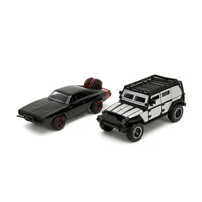 Image de Jada Toys Lot de 2 Voitures Fast and Furious Dom&#039;s Dodge Charger R/T 1970 &amp; Tej&#039;s Jeep Wrangler du modèle 7 Legacy Series à Ouvrir, 1:32, 19 cm, partir 8 Ans, Wave 2, Set