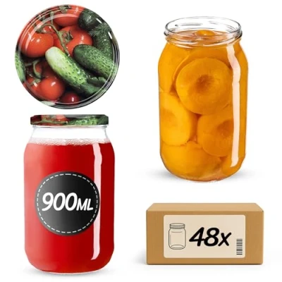 Image de KADAX Lot de 48 bocaux conservation en verre 900 ml pour couvercle à visser, utilisable comme pot confiture, conservation, (légumes), K5198