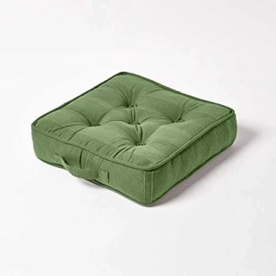 Image de HOMESCAPES Coussin de Sol carré matelassé Rajput en Coton Vert 40 x cm