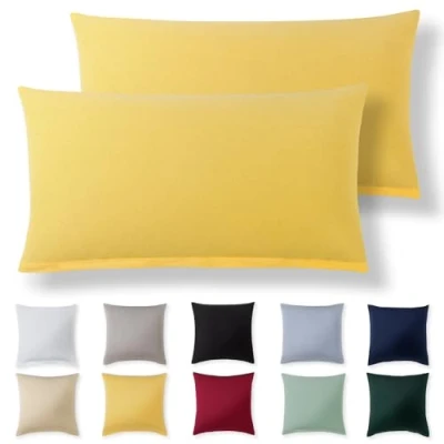 Image de Alreya Taie Oreiller 40x70 Coton (Lot de 2) Jaune 100% Jersey Coton, Housse Coussin cm, Taies d&#039;oreiller en avec Fermeture éclair 40 x 70 cm