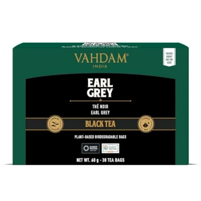 Image de VAHDAM, Earl Grey Citrus Thé Noir (30 Sachets De Pyramid) Mélangé À L&#039;huile Bergamote Directement La Source En Inde Infusion Chaude/Glacée