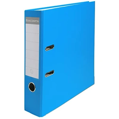 Image de Exacompta Réf. 918412B 1 Classeur à levier A4 Dos 75 mm Mécanique 80 Dimensions extérieures : 31,8 x 28,4 8 cm Format classer Coloris Bleu clair