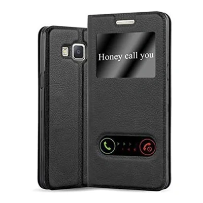 Image de cadorabo Coque pour Samsung Galaxy A3 2015 en Noir COMÈTE Housse Protection avec Stand Horizontal et Deux Fenêtres Portefeuille Etui Poche Folio Case Cover
