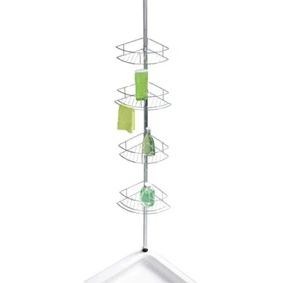 Image de WENKO Etagère de Salle Bain télescopique Dolcedo 4 Paniers Douche d&#039;angle Fixation sans perçage par Torsion réglable en Hauteur jusqu&#039;à 2,75m Acier INOX 31x65 275x23 cm Brillant