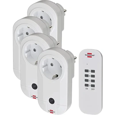 Image de Brennenstuhl ensemble de commutateurs radio RC CE1 4001, 4 prises (utilisation en intérieur, avec émetteur portatif et protection tactile accrue) blanc