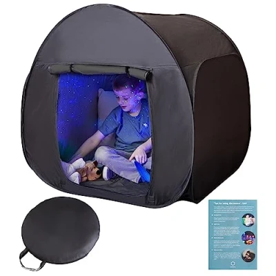 Image de ODOXIA Tente Sensorielle Coin Calme pour Jeux et Détente Enfants Sensoriel Aide avec Autisme, SPD, Anxiété Améliore Concentration Noir Autistes Double