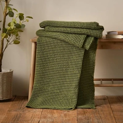 Image de Pineapple Elephant Jaipur Plaid en Coton gaufré épais Vert Olive 150 x 200 cm