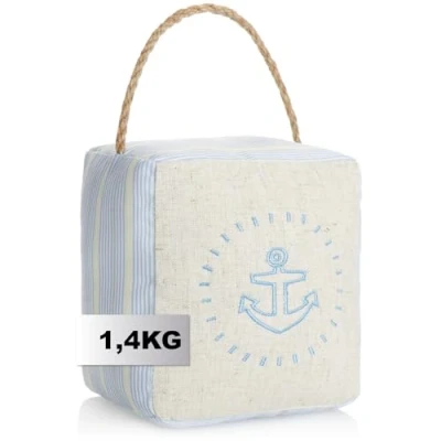 Image de com four® arrêt de Porte avec poignée, Lourd, Accessoire Fonctionnel pour la Maison, fenêtres et Portes, idéal Contre Les Courants d&#039;air (Angulaire Bleu Clair + Beige)