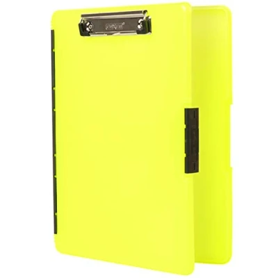 Image de Dexas 3517 803 Slimcase Porte Bloc 2 rangements avec Ouverture latérale, Plastique, Jaune Fluo, 12,5&quot; x 9,5&quot;