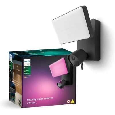 Image de Philips Hue Secure, Projecteur avec Caméra de Sécurité Domestique Intelligente 1080P Intégrée, Noir, pour Utilisation en Extérieur, Facile à Installer, Conversation Bidirectionnelle