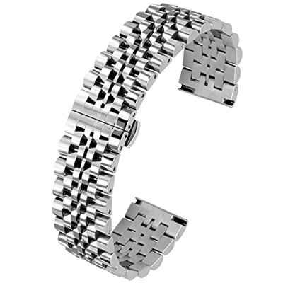 Image de Kai Tian 5 couleurs bracelet flexible poli 7 rangées 22mm en acier inoxydable à libération rapide métal boucle déployante Argent