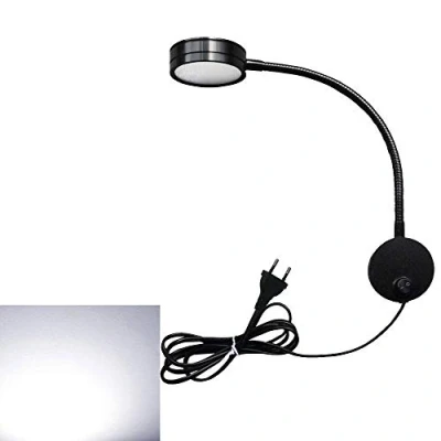 Image de Youngine 5W EU plug lampe de lecture flexible chevet LED avec interrupteur ON/OFF et prise filaire, murale à col cygne pour chambre bureau hôtel, 6000K (Noir Blanc froid)