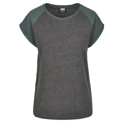 Image de Urban Classics Contrast Raglan Tshirt imprimé, Femme, Taille: Small, Charcoal/bottlegreen