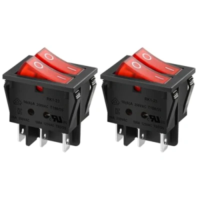 Image de Heschen interrupteur à bascule double on off 6 bornes lumière rouge 16 A 250 V c.a. lot de 2