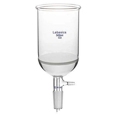 Image de Labasics Verre Borosilicate Entonnoir Buchner Filtre avec Fine Fritte (G3), Diamètre Intérieur 95 mm, Profondeur 120 Filtering Funnel Joint 24/40 et Tube Dentelé Sous Vide (500 ml)