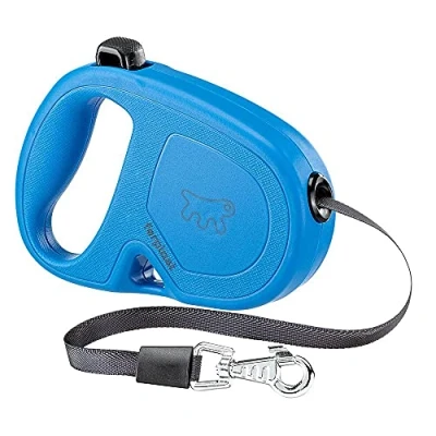 Image de Ferplast Laisse Chien Enrouleur Flippy One, pour Petits Chiens jusqu&#039;à 15 Kg. Sangle Extensible Max 4 m. Bouton Unique verrouiller et déverrouiller, Bleu Clair