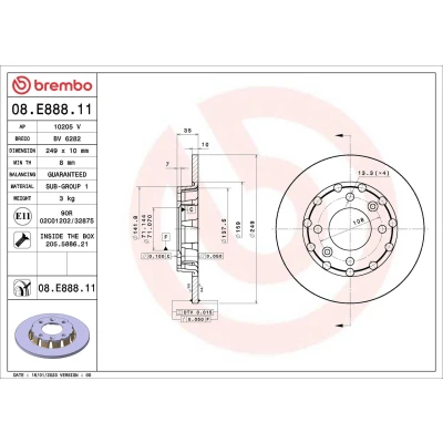 Image de BREMBO Disque de frein PEUGEOT: 208 II 3/5 portes, 2008 II, OPEL: Corsa F Mokka DS: DS 3 Crossback 10mm 4 plein revêtu 08.E888.11
