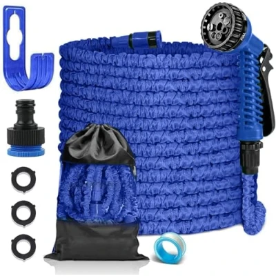 Image de LINGKY Tuyau d&#039;Arrosage Extensible 15m, Arrosage Extensible, Flexible avec 7 Modes d&#039;Arrosage, Léger et Facile à Ranger Pour Irrigation, Laver La Voiture, Baigner