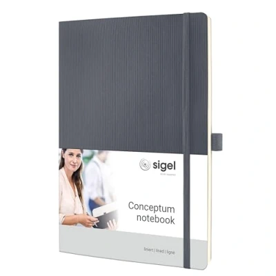 Image de SIGEL CO319 Carnet de notes premium ligné, A4, couverture souple, gris Conceptum