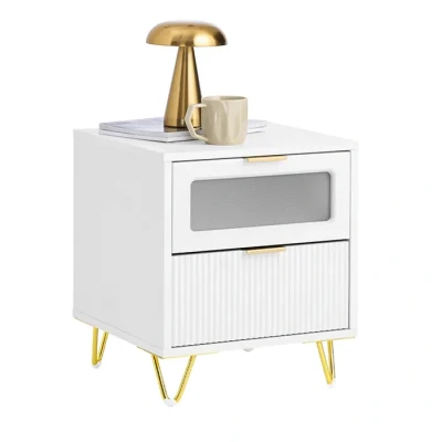 Image de SoBuy Table de Chevet avec 2 tiroirs Nuit Bout canapé d&#039;appoint Téléphone Café Lit Basse, pour Salon, Chambre, Bureau, Blanc, L40xP40xH47cm, FBT123 W