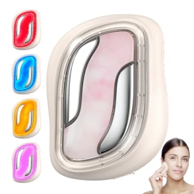 Image de Massage Visage Électrique avec Quartz Rose Pierre Jad, Vibration et Chaleur, Appareil de Lifting Lumière Rouge, Bleu, jaune,violet, Masseur pour Anti Age Rides