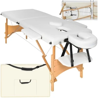 Image de TecTake Table de Massage 2 Zones Pliante Cosmetique Lit Esthetique Tatouage Portable avec Repose Bras, Housse Transport Incluse Blanc