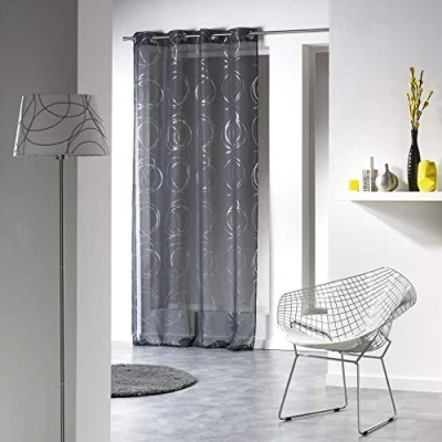 Image de douceur d&#039;intérieur, Voilage à Oeillets (140 x 240 cm) Bully Anthracite, Voile Imprimé Argent