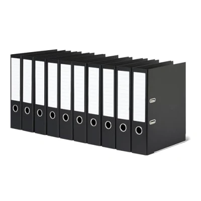 Image de Amazon Basics Lot de 10 classeurs à levier A4, avec anneaux, pour rangement fichiers bureau, Noir