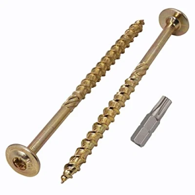 Image de Marcopol Lot de 20 Vis à bois en acier galvanisé avec tête Torx et gaufrée partiellement filetées 6,0 x 120 mm Jaune