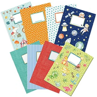 Image de Papierdrachen 8 couvertures de cahier en papier haute qualité pour enfants DIN A4 motif univers &amp; dinos protège couverture 250g/m² set numéro 3