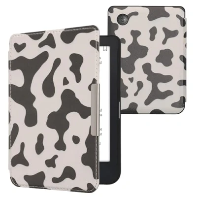 Image de kwmobile Étui Compatible avec Kobo Clara 2E Coque à Rabat magnétique Tablette eReader Similicuir Noir Blanc