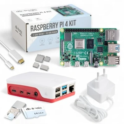 Image de Raspberry Pi 4 Kit de démarrage 2 Go Bloc d&#039;alimentation USB C 15 W Boîtier Carte SD 64 Câble Micro HDMI 4K dissipateur thermique