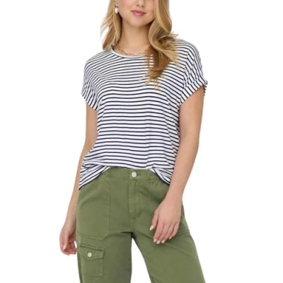 Image de ONLY Onlmoster Stripe O NECK Tshirt imprimé, Femme, Taille: XS, Cloud dancer stripes/naval academy